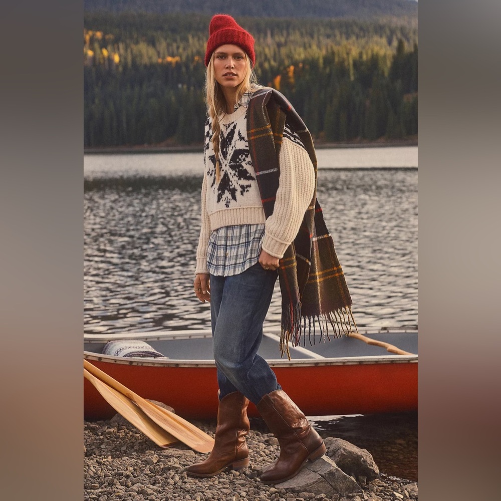 Pilcro Crew-Neck Nordic Sweater, cream/black, size XS.